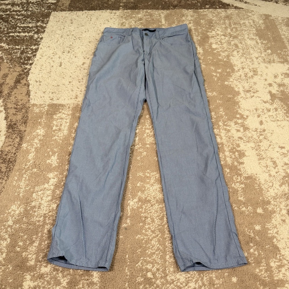 Robert Graham Pants Mens Blue Geometric Pattern Straight Leg Chinos 32x32